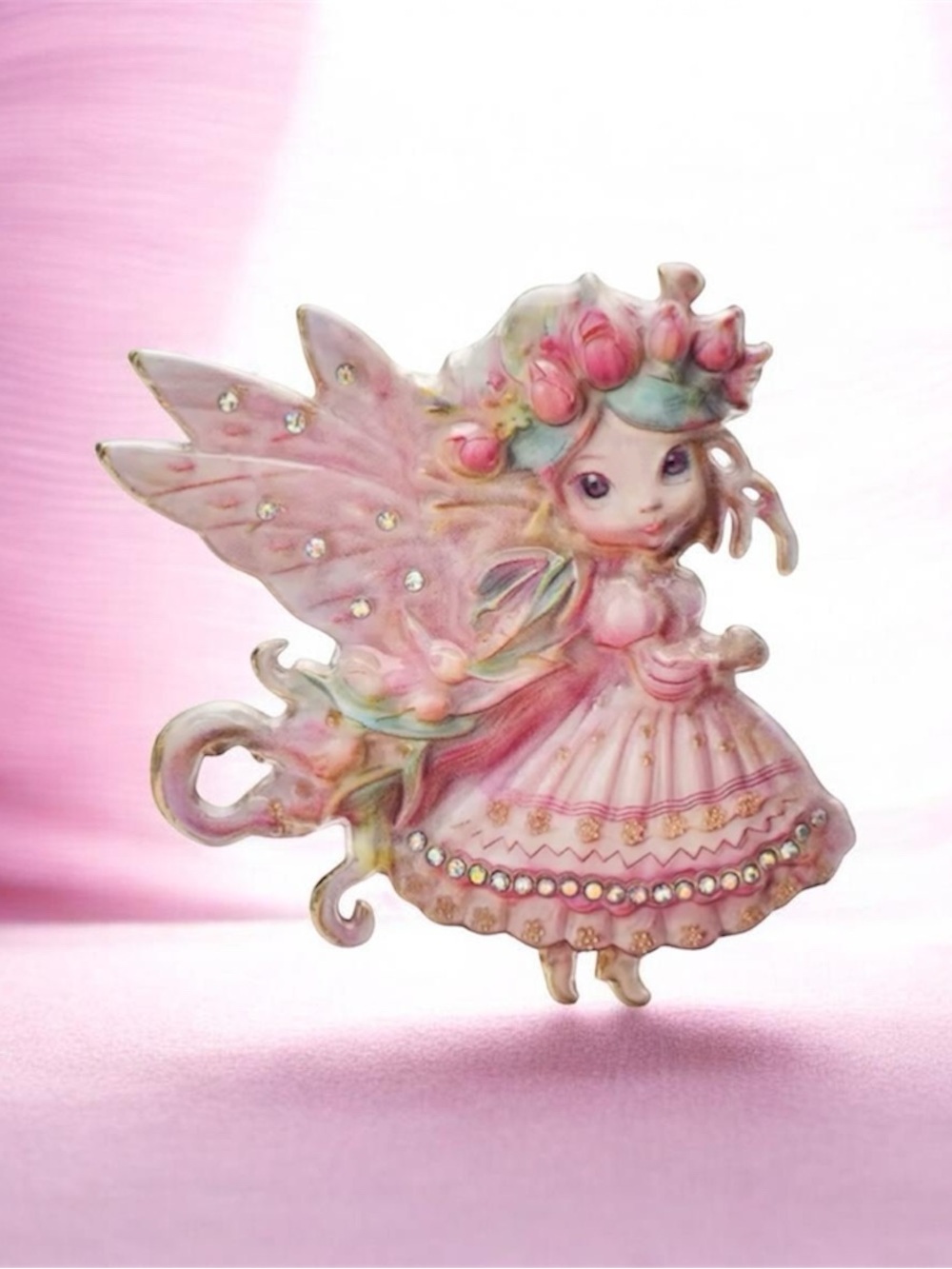 Pink Fairy Brooch with Gem Accents